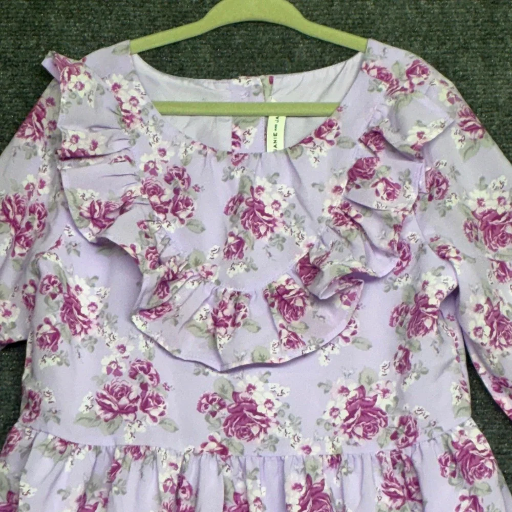 Janie and Jack Girls Purple Chiffon Floral Rose Ruffle Tiered Dress 8 Cottage